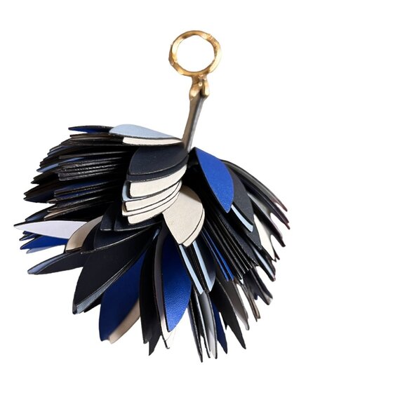 Michael Kors NWOT Leather Pom-Pom Key Chain Bag Charm Blue - Picture 7 of 9